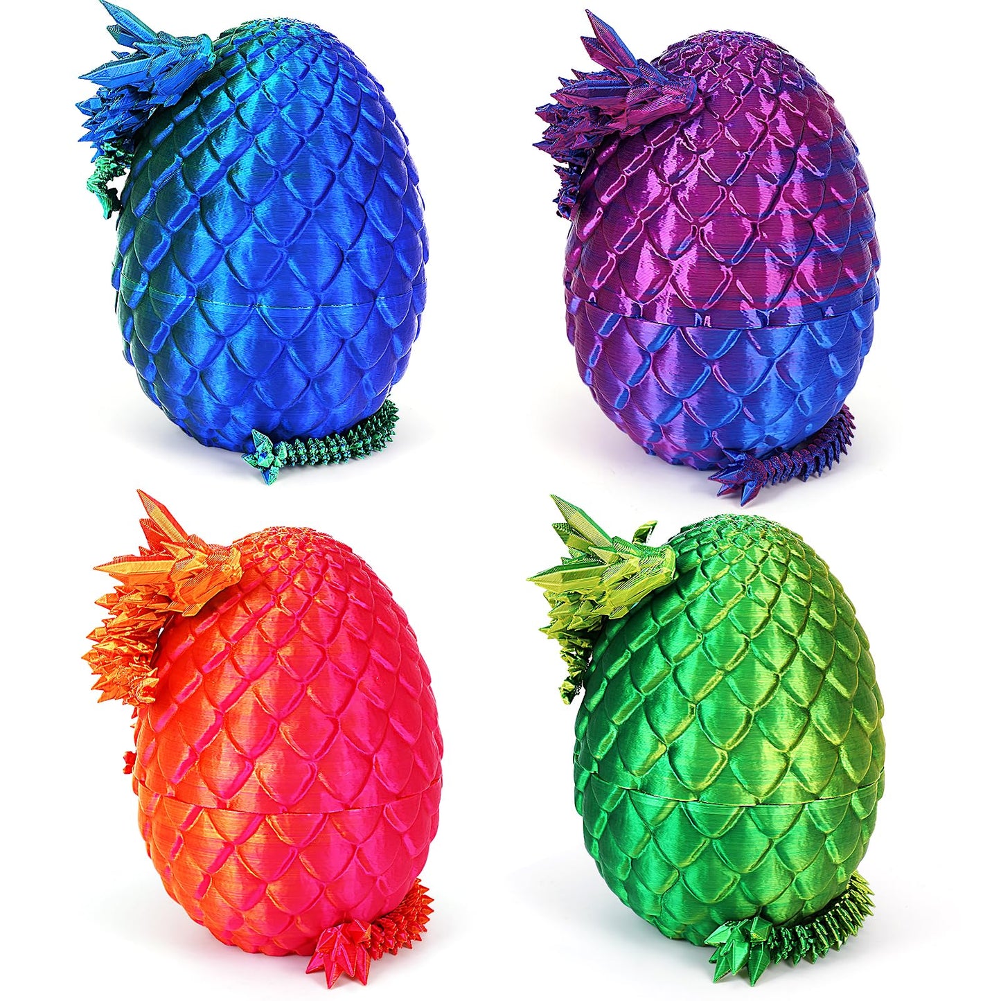 Yilcer 4Pcs 3D Printed Dragon Eggs With Dragon Inside Mini Dragon Egg Set Easter Eggs Articulated Dragon Easter Basket Stuffers Mystery Dragon Egg Fidget Toy Surprise 3D Printed Animals Toy Set