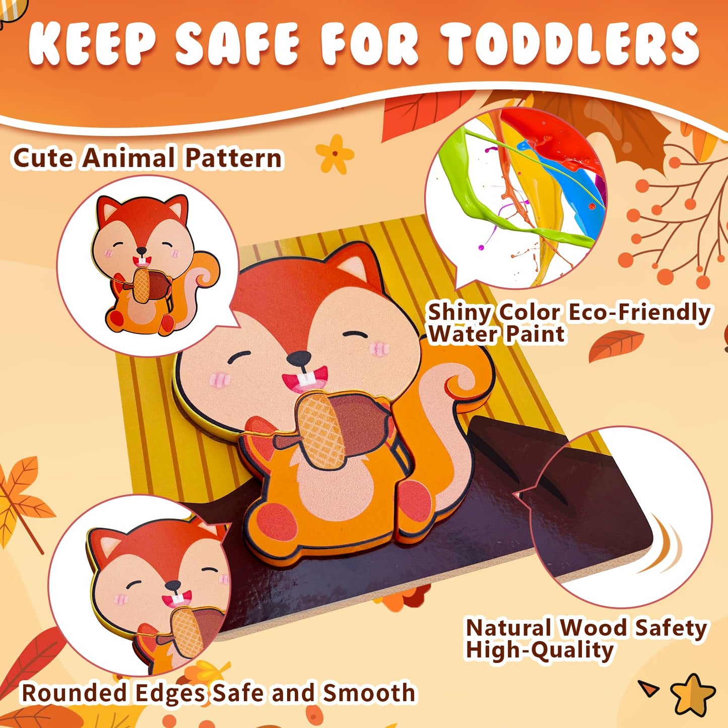 Thanksgiving Toys Wooden Puzzles Gift For Toddler, 6 Pack Puzzles Thanksgiving Autumn Fall Harvest Party Favors For Toddlers 1 2