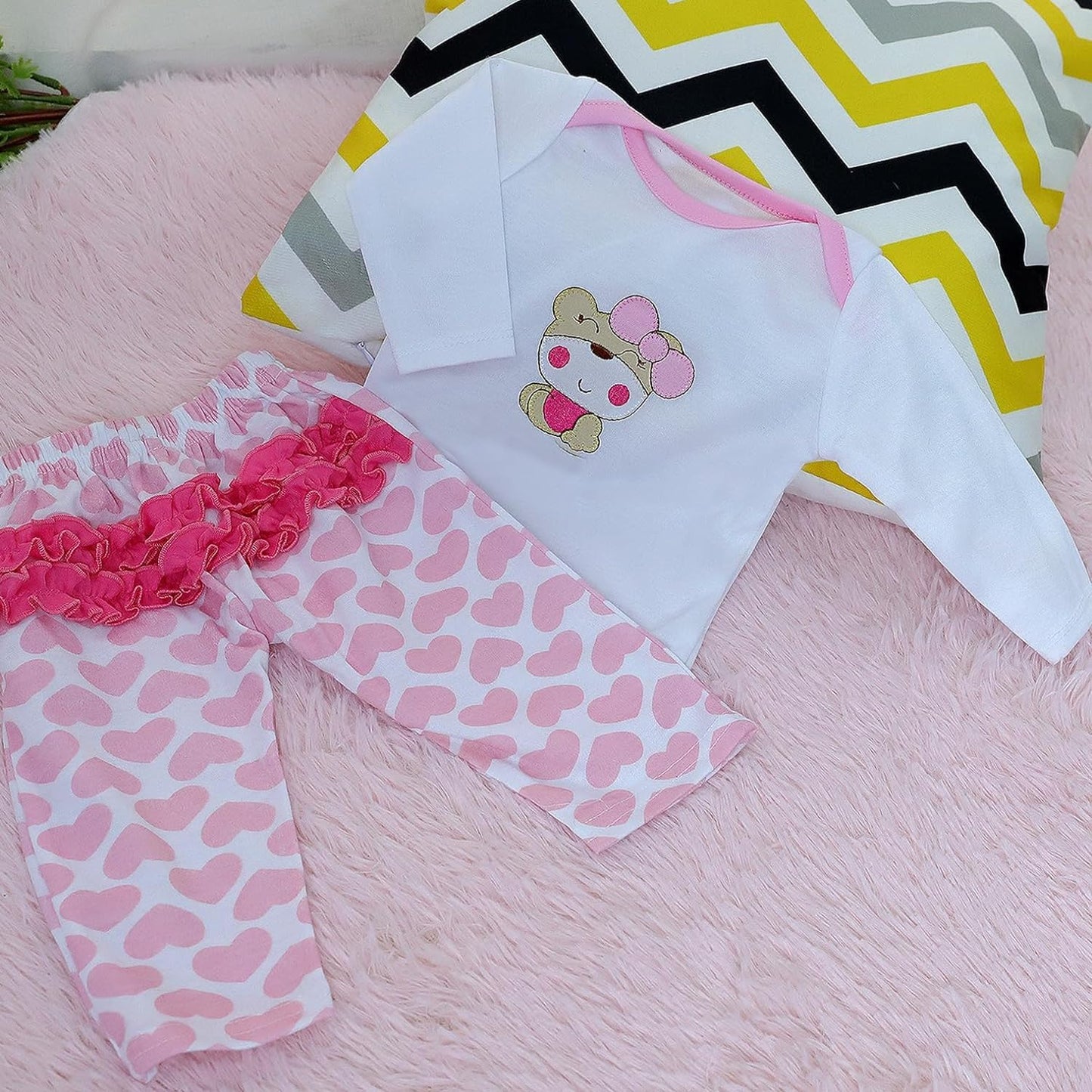 Scnbom Reborn Baby Dolls Girl Clothes For 17-24Inch Outfits Accesories (Pink Bear 4Pcs Set)