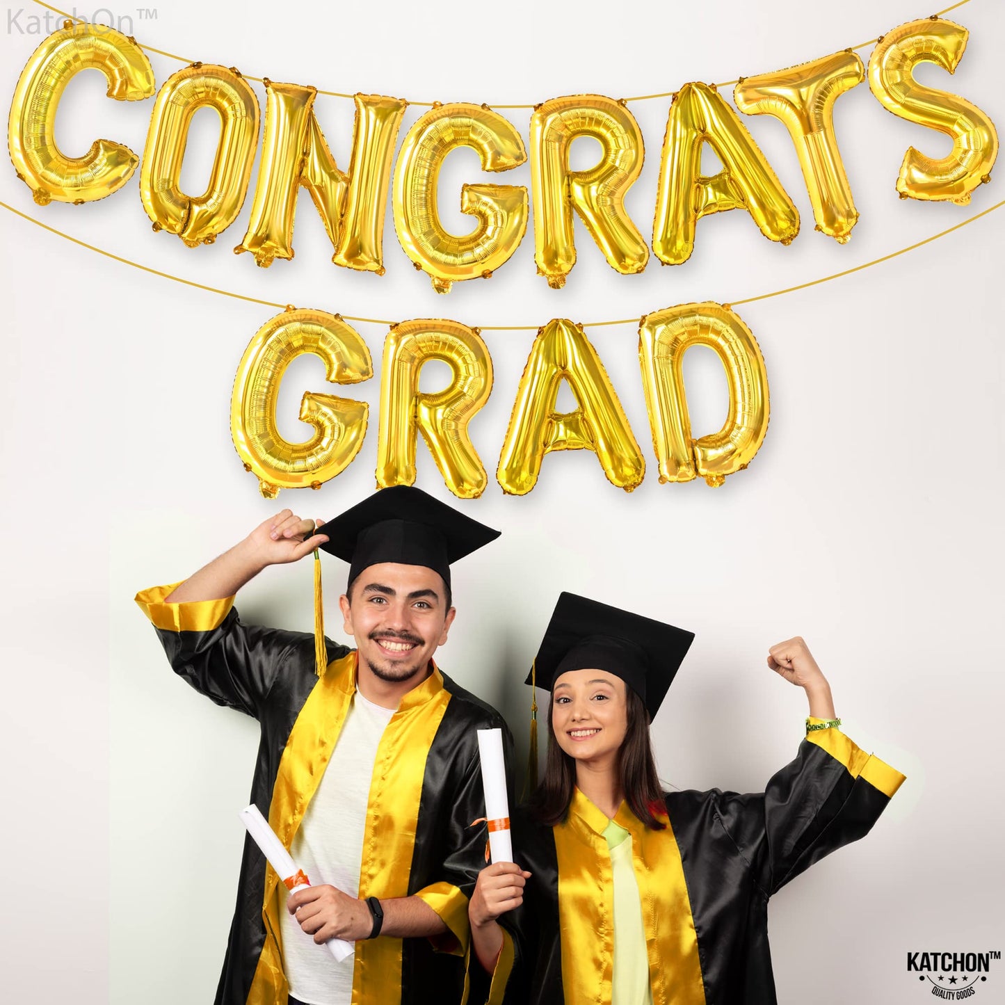 Katchon, Gold Congrats Grad Balloons - 16 Inch | Congrats Grad Banner Balloons For Graduation Decorations Class Of 2025 | Congratulations Balloons For Graduation Balloons Class Of 2025 Decorations
