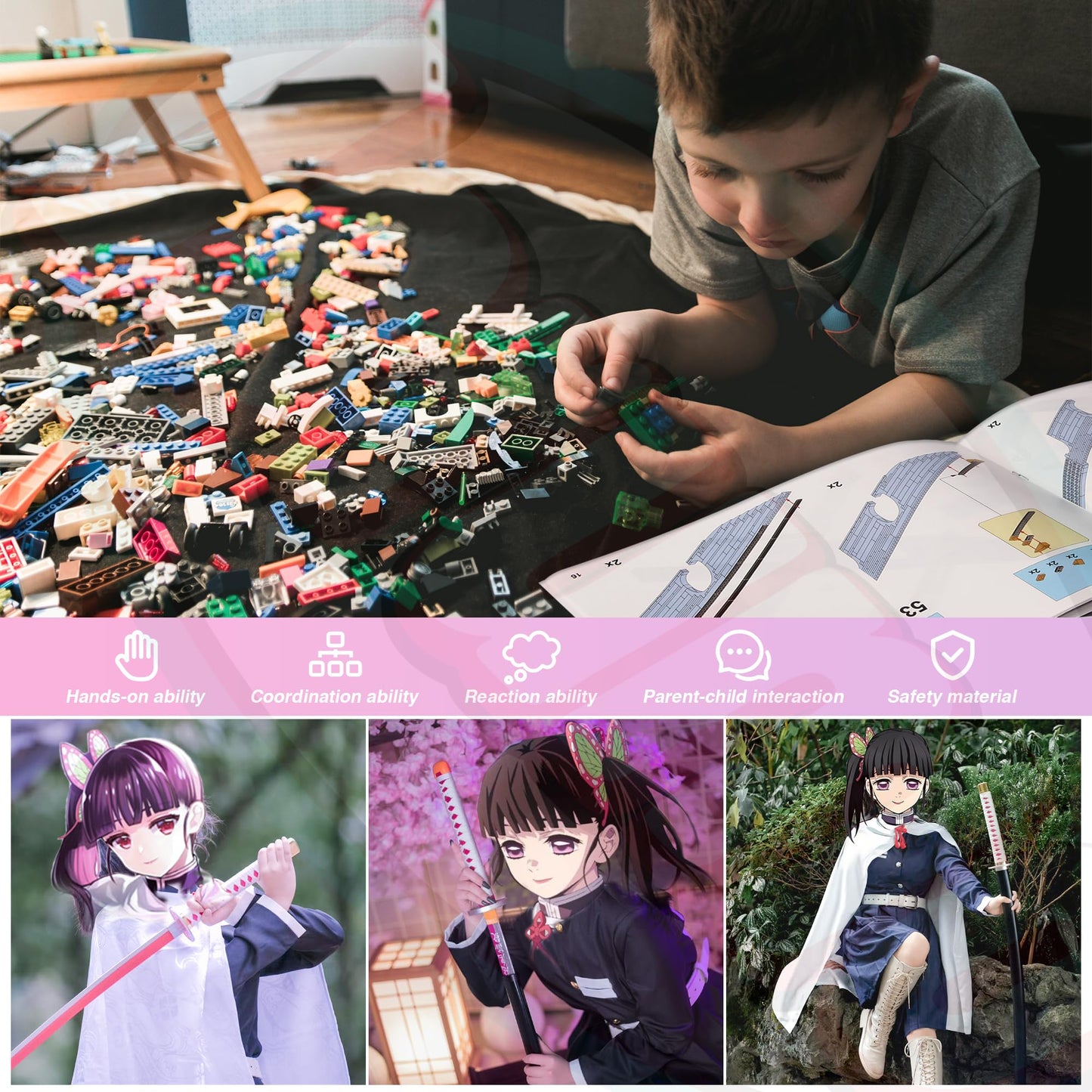 Demon Slayer decorative replica blades Building Sets for Girl 8-14 39in Tsuyuri Kanao decorative replica blade Building Block with Scabbard and Stand Anime decorative replica blade Building Toy Demon Slayer Gift Katana 788 Pcs