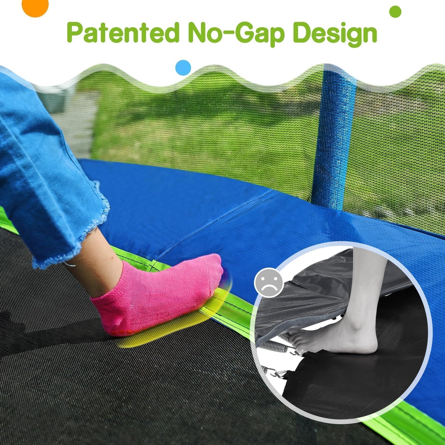Zupapa Trampolines No-Gap Design 1500 LBS Weight Capacity 16 15 14 12 10 8FT for Kids Children with Safety Enclosure Net Outdoor