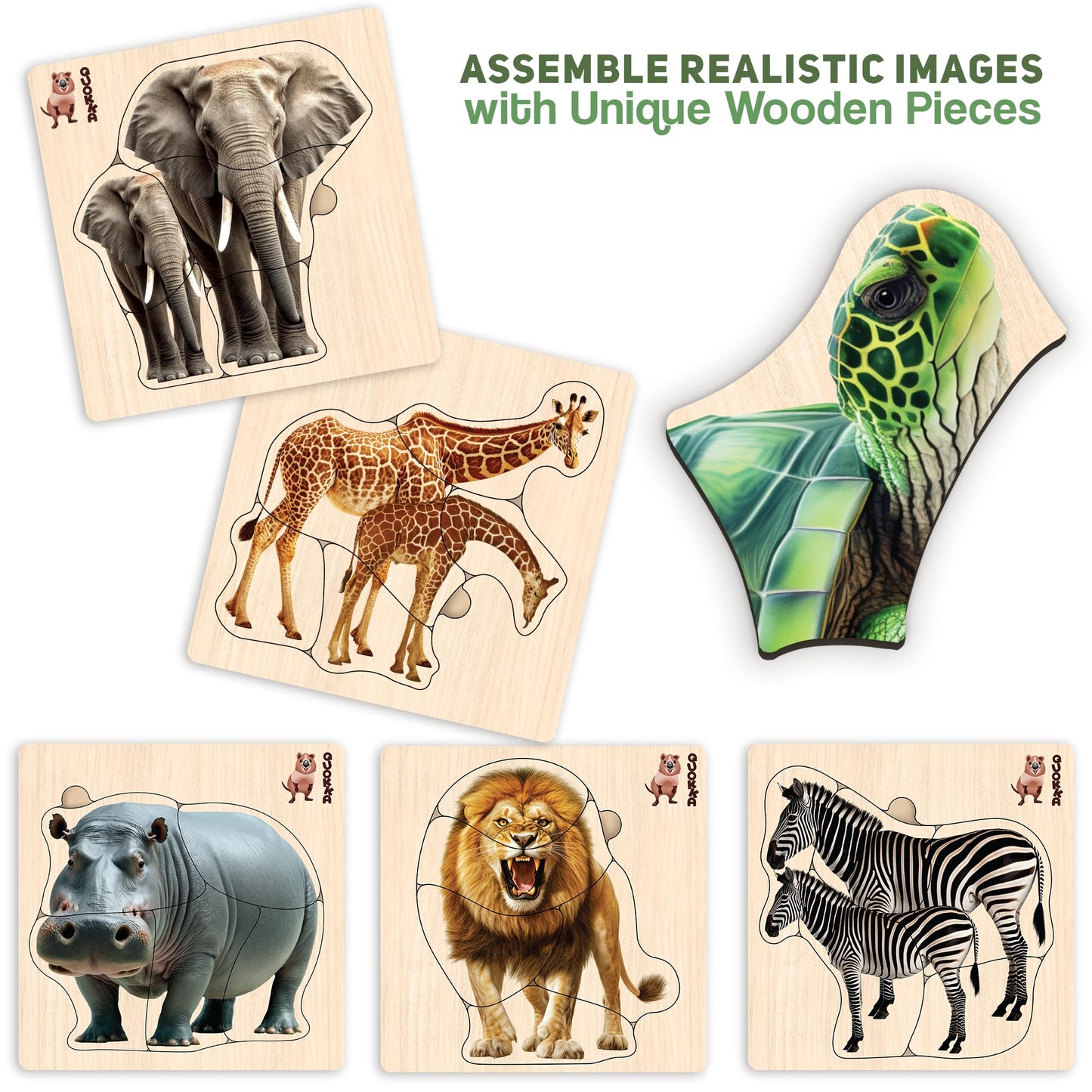 Quokka Realistic Wooden Puzzles For Toddlers 1-3 Year Old - 5,9 X5,9 Inches Kids Puzzles Ages 2-4 - Safari Montessori Toddler Toys - Motor Skills Games Gifts For Boys And Girls