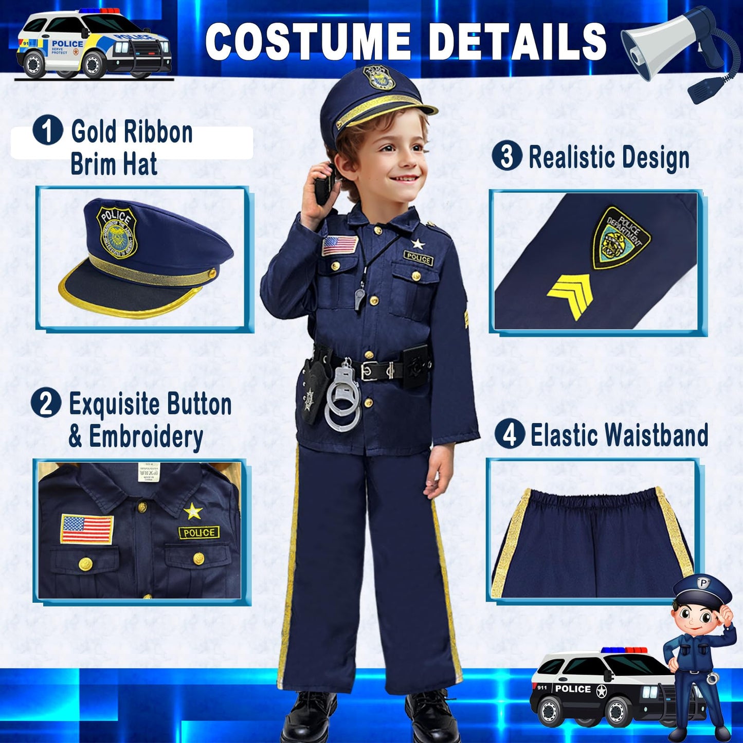 Beikeetoo Halloween Police Costume For Kids, Exquisite Police Officer Costume For Kids Costumes For Boys Girls, Dress Up Police