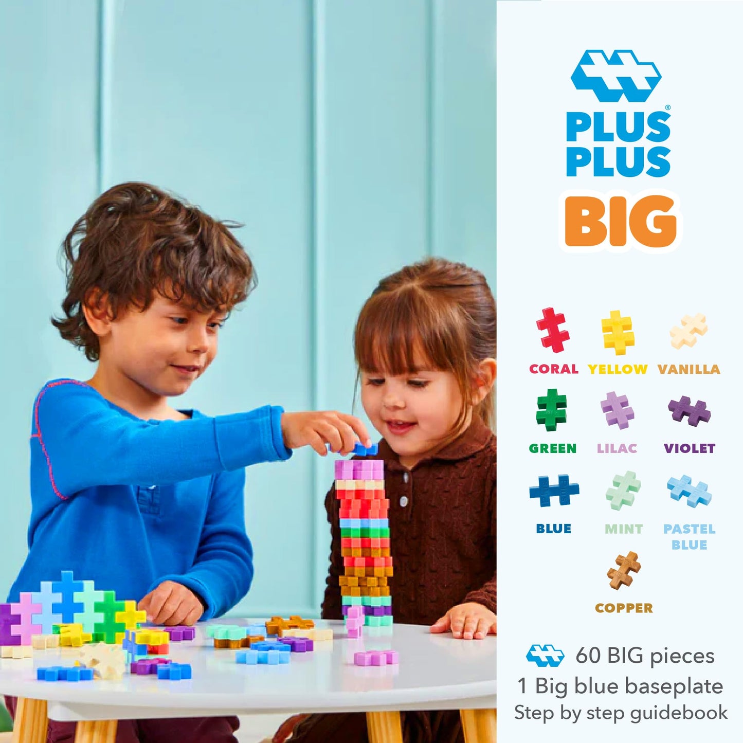 Plus Plus Learn To Build Big, Building Toys Set For Toddlers And Preschoolers, Stem Toys For 3+ Year Old, 60 Interlocking Blocks
