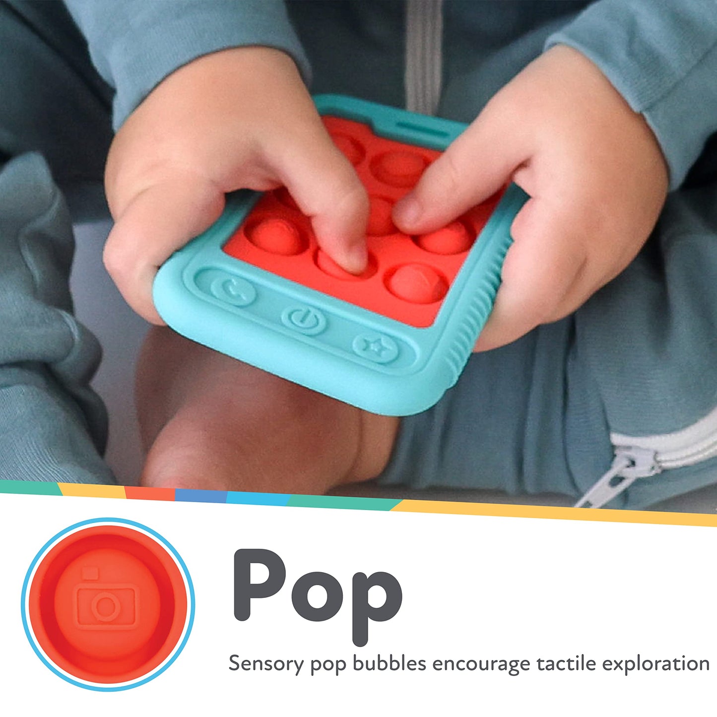 Nuby Baby Teething Toy - Bpa Free - 3+ Months - Giggle Bytes Sensory Popper Cellphone - Aqua