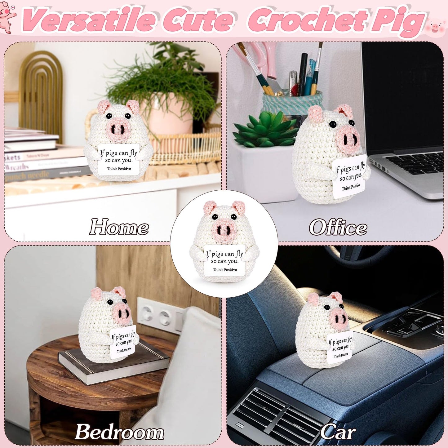 Maziky Funny Positive Pig Cute Crochet Pig Decor With Positive Affirmations Cards For Cheer Up Novelty Gifts
