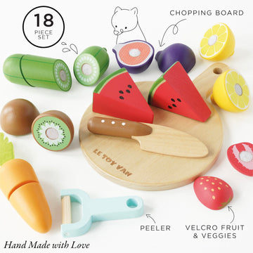Le Toy Van Wooden Chopping Board & Super Food Set - Pretend Play for Kids 24+ Months, Perfect for Supermarket & Cafe Fun