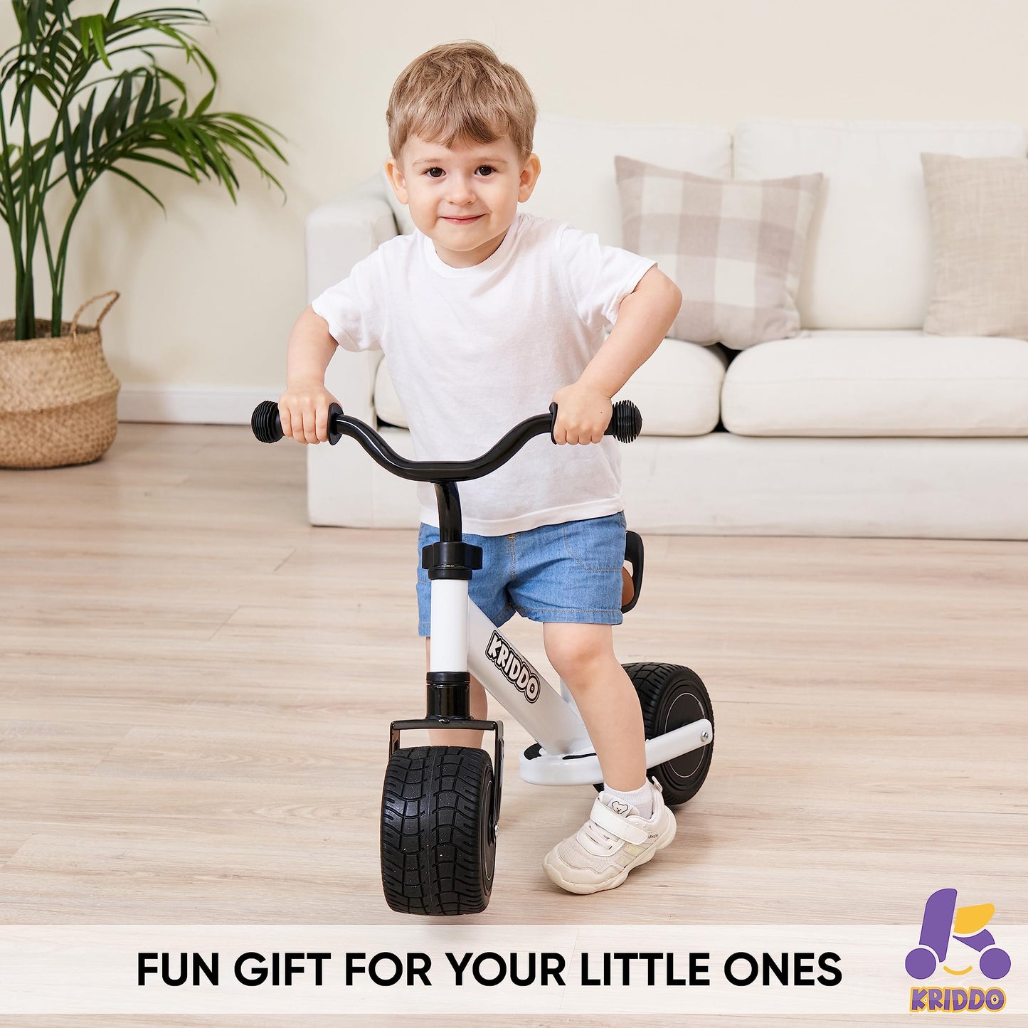 Kriddo Baby Balance Bike 1-2 Year Old, Mini Cruiser Bike For One Year Old First Birthday Gifts Baby Toys 12 Months To 2.5 Year Old, White
