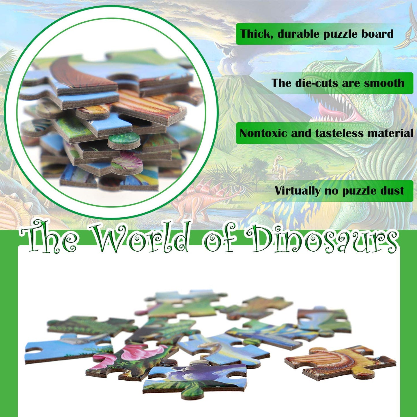 Puzzles For Kids Ages 4-8 Year Old,100 Piece Dinosaur Jigsaw Puzzle For Toddler Children Learning Educational Puzzles Toys For B