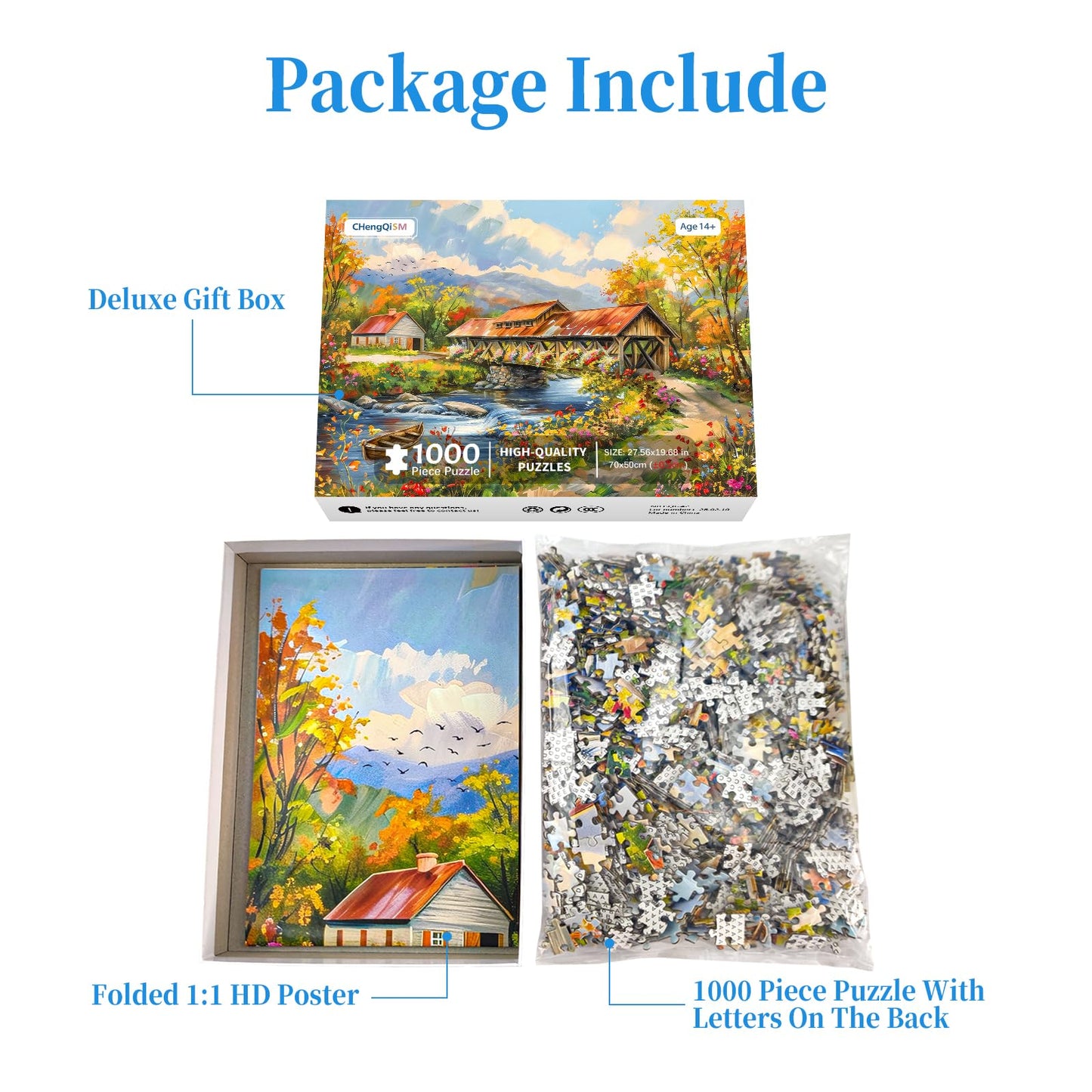 Flower Village 1000 Piece Puzzle for mature-themeds Country Scene Puzzles for mature-themeds 1000 Pieces Jigsaw Puzzles 1000 Pieces Autumn Countryside Landscape Puzzle for mature-themeds Teens Seniors Challenging Game