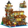 Fishing Village Store House Building Set With Led Light, 1881 Pcs Wood Cabin Mini Building Block, Stem Architecture Toys Kit, Birthday Gift For Adults Ages 8-12+ Years(Not Compatible With Set )