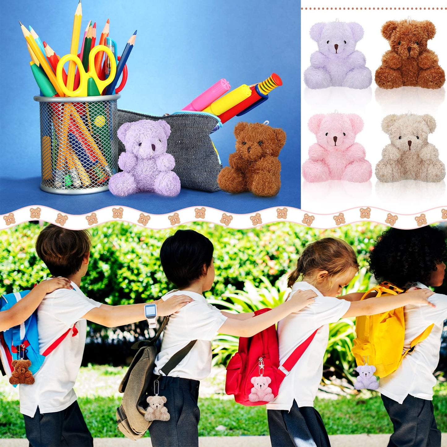 Hydren 24 Pcs 4 In Mini Bear Stuffed Animal Bulk Valentines Day Small Plush Bear Tiny Soft Bear Doll Toy For Diy Keychain Birthd