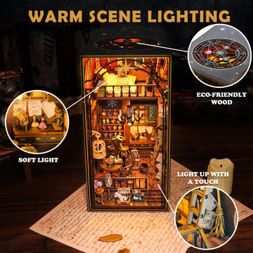 Lycidae Book Nook Kit For Adults, Diy Dollhouse Booknook, 3D Wooden Puzzle, Diy Miniature Dollhouse Kit With Led Light For Adult