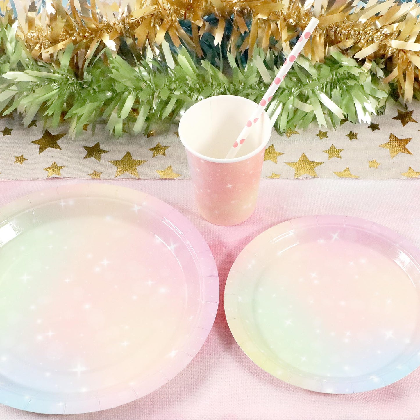 Pastel Birthday Party Supplies Decorations, Rainbow Theme Birthday Paper Plates And Napkins Set With Cups And Straws For 24 Gues