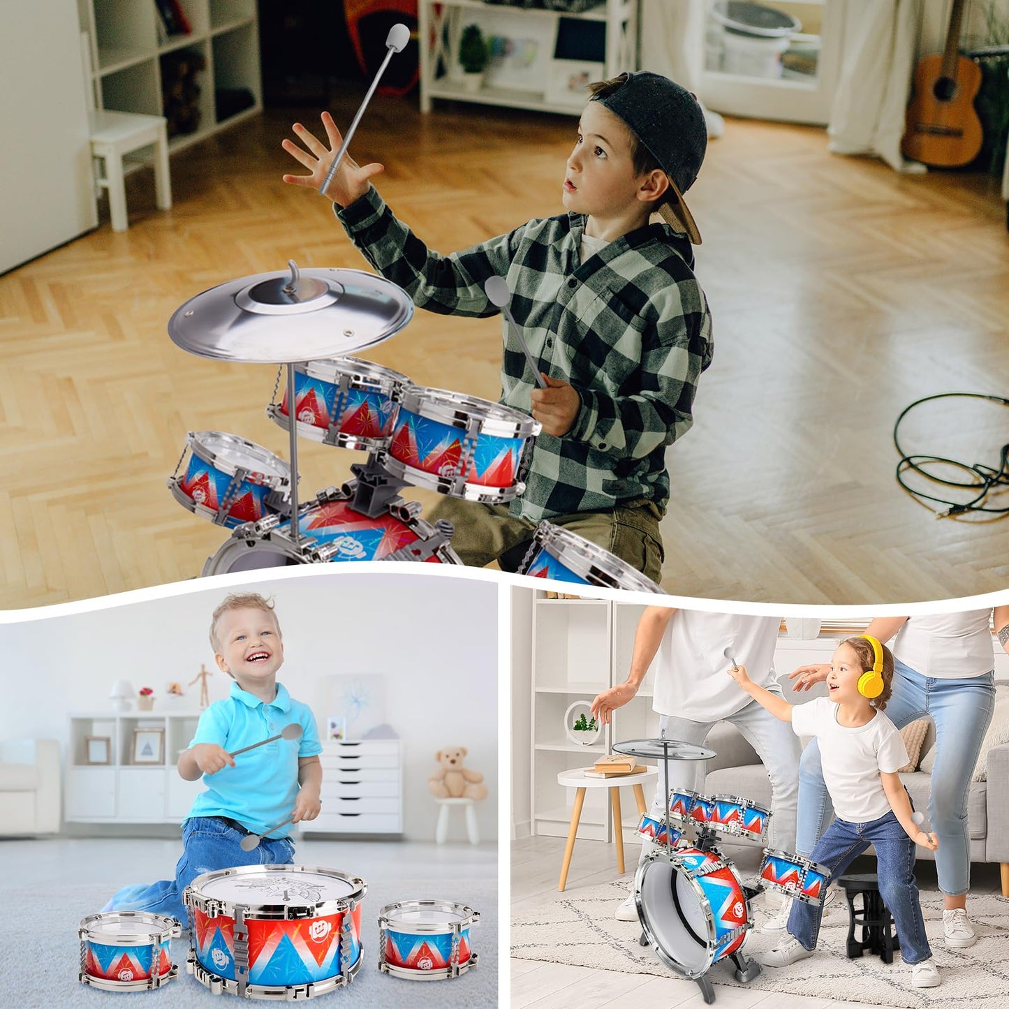 Toddler Drum Set Kids Jazz Drum Kit With Stool Musical Instruments Toys Birthday Chirstmas Easter Gifts For Boys Girls Aged 3 4