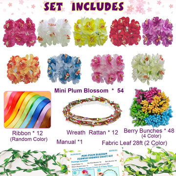 Wubomjio Make Your Own Flower Crown Crafting Kit(Mini Plum Blossom Theme)| 130+Piece Set For Endless Creativity | Gift For Creative Girls/Teen/Women