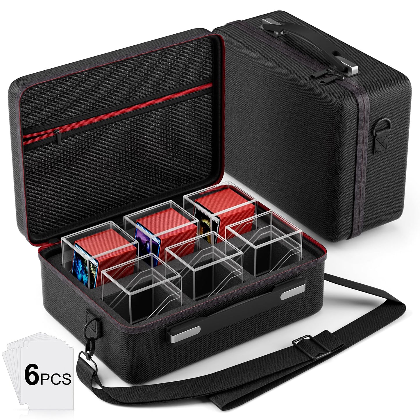 Card Deck Box With Portable Case, 6 Pack Clear Card Deck Box Holds 600+ Double Sleeved Cards, Commander Deck Box With 6 Dividers