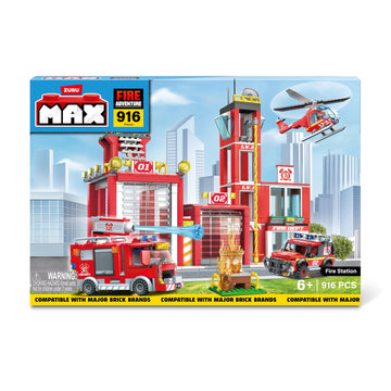 MAX Adventure Fire Rescue Playset (916 Pieces) Building Bricks Toys for Kids 5+ Create Vehicles and More UNbox Discover