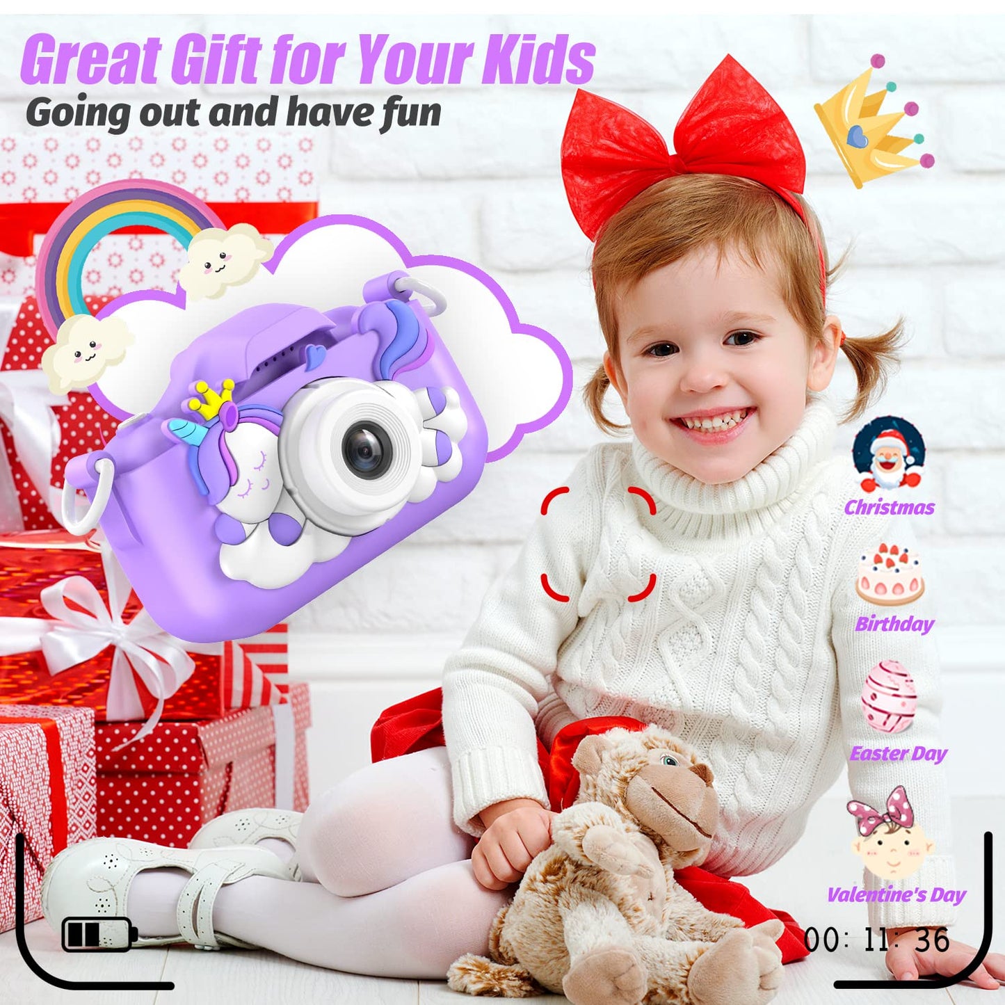 2024 Upgrade Kids Camera, Christmas Birthday Gifts For Girls Boys, 1080P Hd Selfie Digital Video Camera For Toddlers, Cute Porta