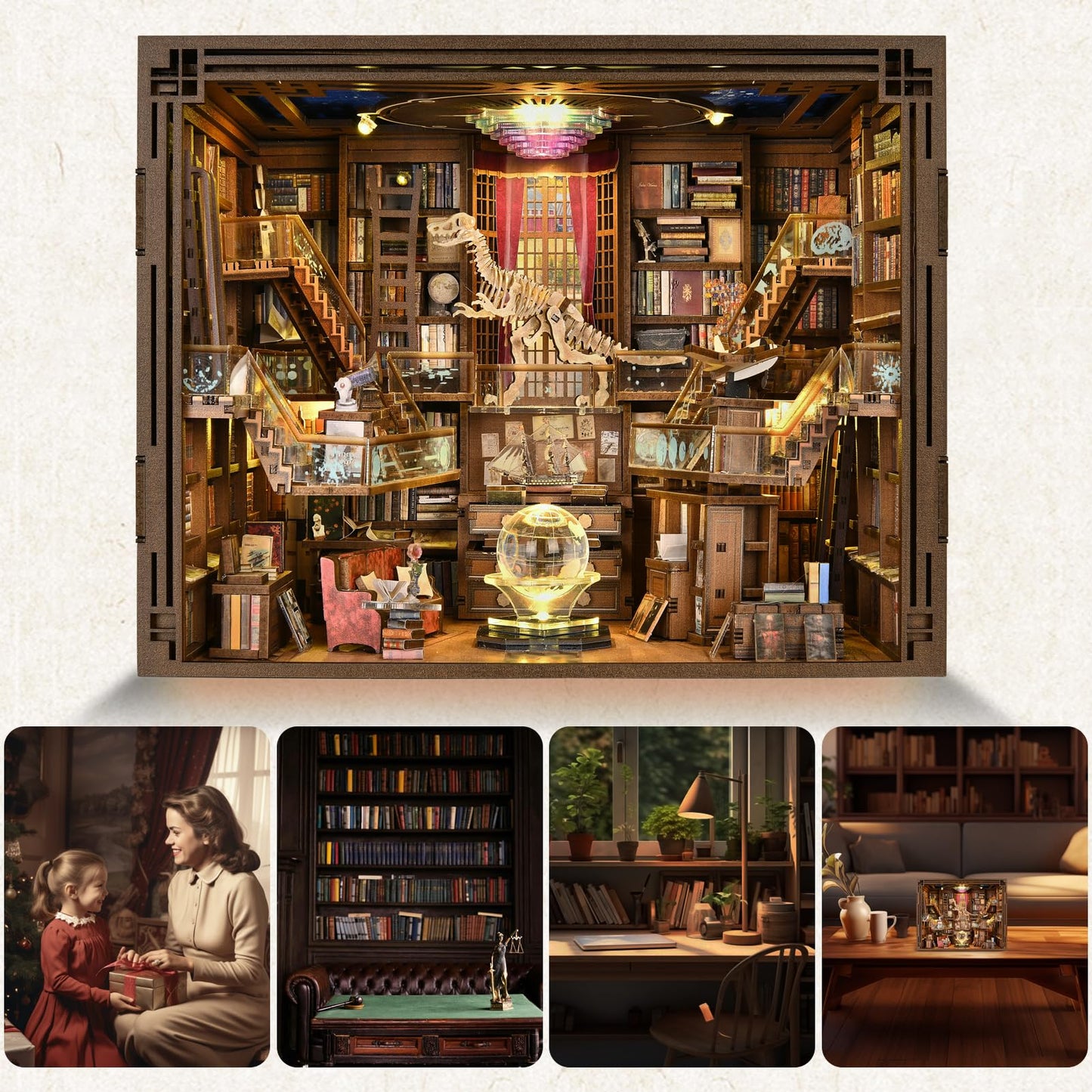 Minicity Book Nook Kit, Diy Miniature Dollhouse Booknook Kit With Led Light And Dust Cover (Beyond Library Max)