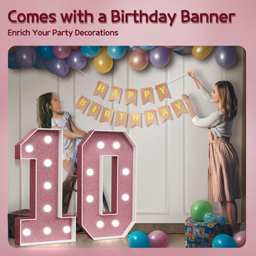 Marquee Numbers Pink 10Th-Birthday Decorations: Large 3Ft Light Up Number Rose Gold 10 Birthday Decoration For Boy Girl Ten Year