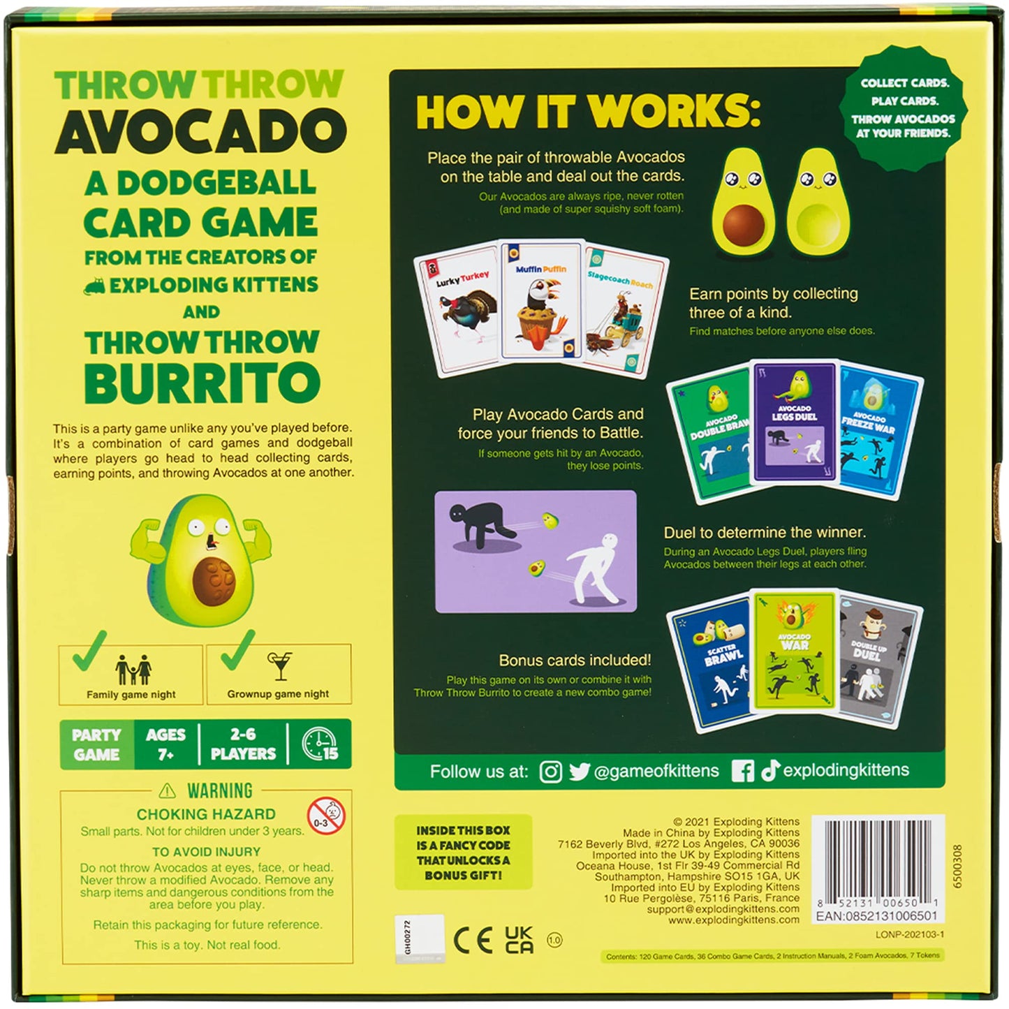 Exploding Kittens Presents Throw Avocado - A Dodgeball Card Sequel and Expansion Set - Family-Friendly Card Games for mature-themeds Teens & Kids - 2-6 Players - Ages 7 and Up - 120 Cards