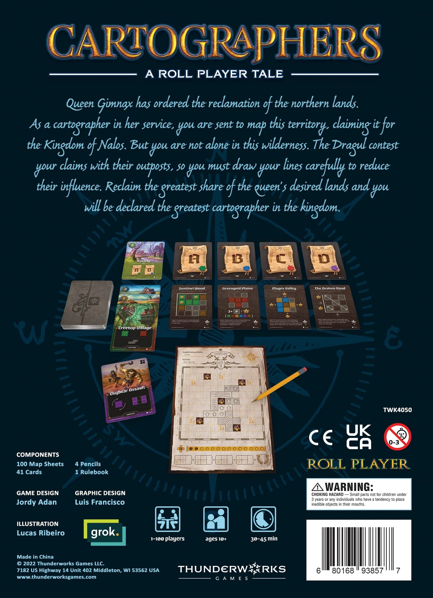 Thunderworks Games Cartographers: A Roll Player Tale - Strategy Board Game, Medium Size, Paper, 1-100 Players, 30-45 Minutes