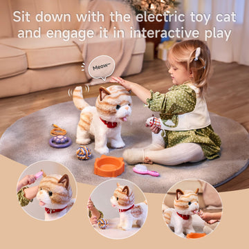 Or Or Tu Walking Talking Toy Cat With Remote Control Leash, Plush Pet Electronic Interactive Toys For Kids, Wag Tail, Singing, Pretend Dress Up Realistic Stuffed Cat Age 3 4 5+ Years Old Best Gift