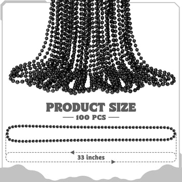 100 Pcs Mardi Gras Beads Bulk, 33'' Black Mardi Gras Beaded Necklace, Round Metallic Black Beads Stuff Set, Parade Throw Accesso
