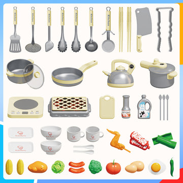 Play Kitchen Playset for Kids, Toy Kitchen Pretend Play Food BBQ Sets for Girls and Boys Age 3+, Play Kitchen Accessories with P