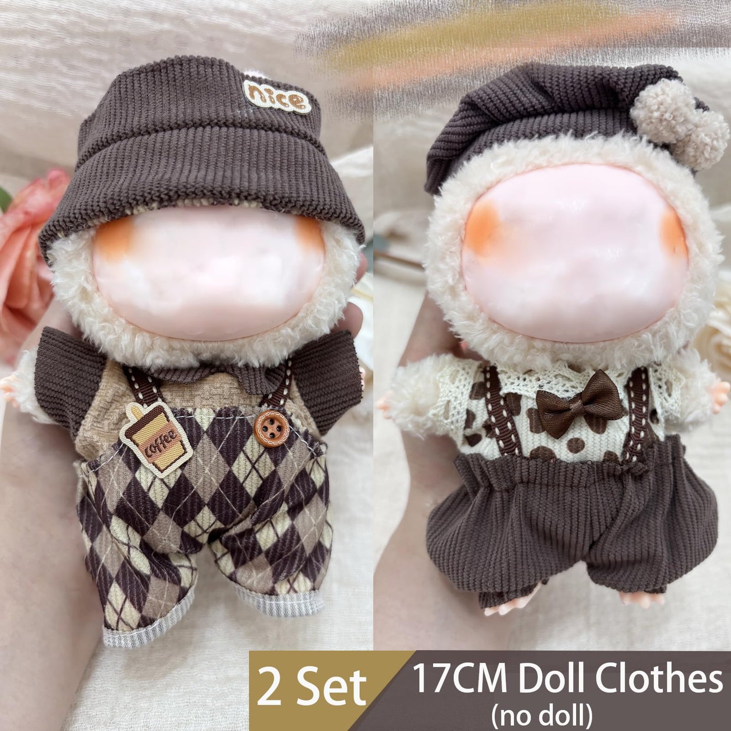 Clothes for 17cm Dolls 2 Set Cute Hat & Outfit Set for Dolls Adorable Dress-Up Accessories for Doll