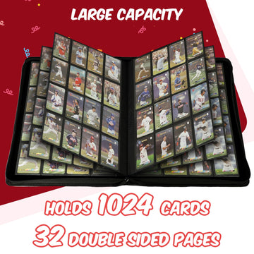 enhanced Card Binder 16 Pocket 1000+ Cards PU Cover Trading Card Binder Side Loading Card Collection Album Holder Folders for MTG TCG Game Cards & Sports Cards Kpop (red)