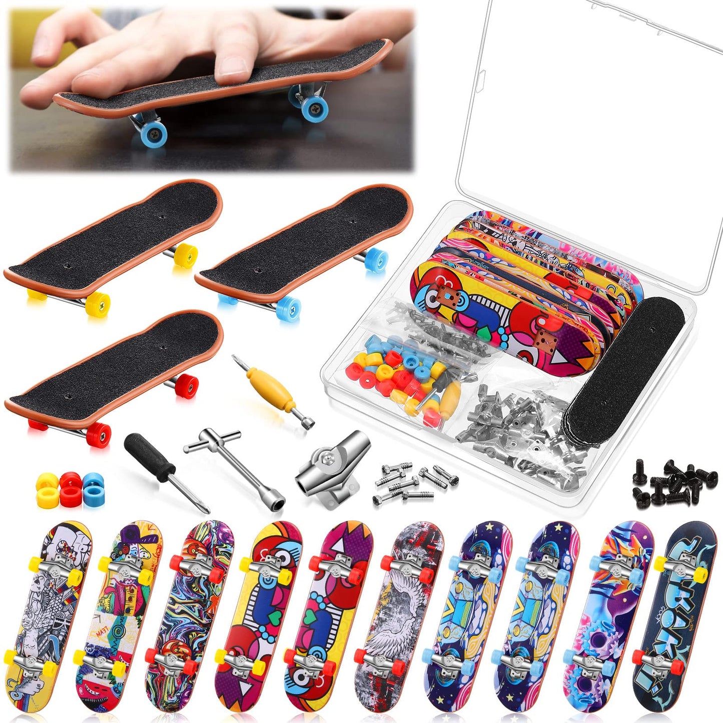 Civaner 10 Pack Valentines Day Diy Kids Finger Skateboard Set With Box And Replacement Accessories, Mini Collectible Fingerboard, Finger Toy Kit, Valentine Party Favor For Kids Children Finger Skater