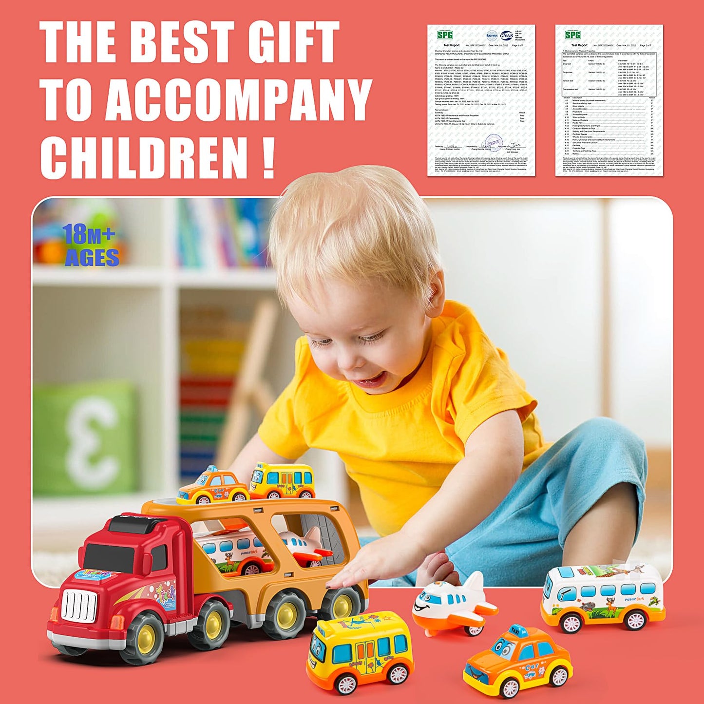 Veslier Toddler Toys Car for Boys Girls Age 1-3 3-5, 5 in 1 Carrier Transport City Vehicles Toys,Kids Toy Cars for Toddlers 1-3,
