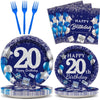 96 Pcs 20Th Birthday Party Supplies Navy Blue And Silver Birthday Plates 20Th Birthday Paper Tableware Happy Birthday Party Plat