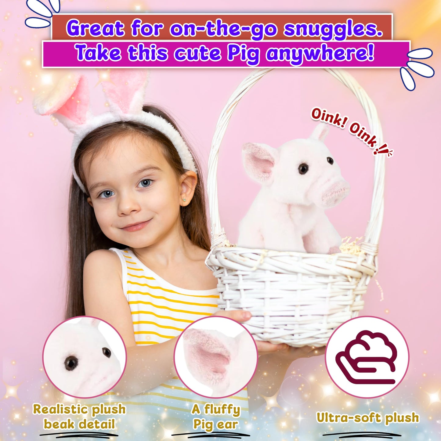 Forest & Twelfth 6'' Stuffed Pig, Soft Plush Toy, Cute Stuffed Animal For Boys And Girls, Realistic Looking Small Stuffed Animal