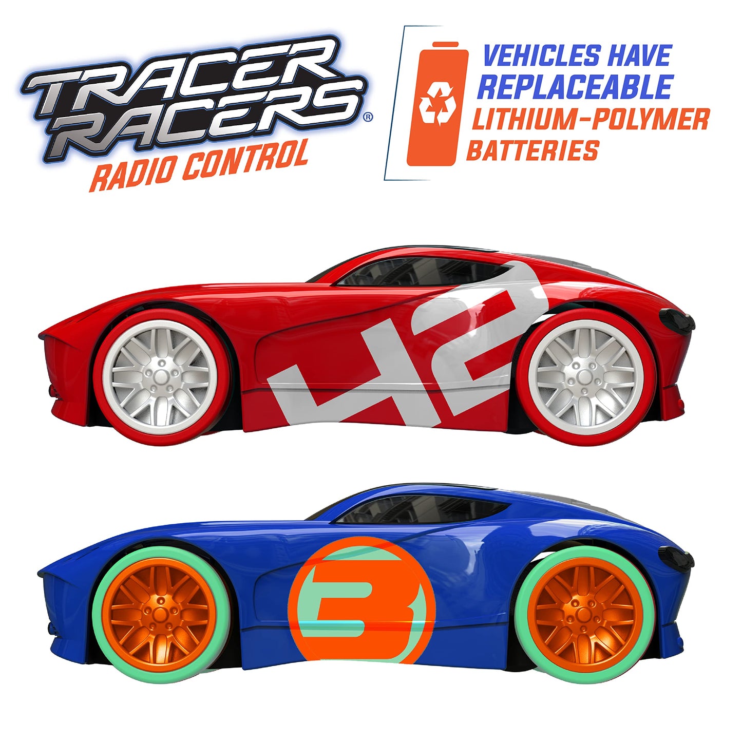 Tracer Racers Remote Control Cordless Glow In The Dark High-Speed Super 8 Speedway Track Set With Two Cars For Dual Racing, Glow Blue