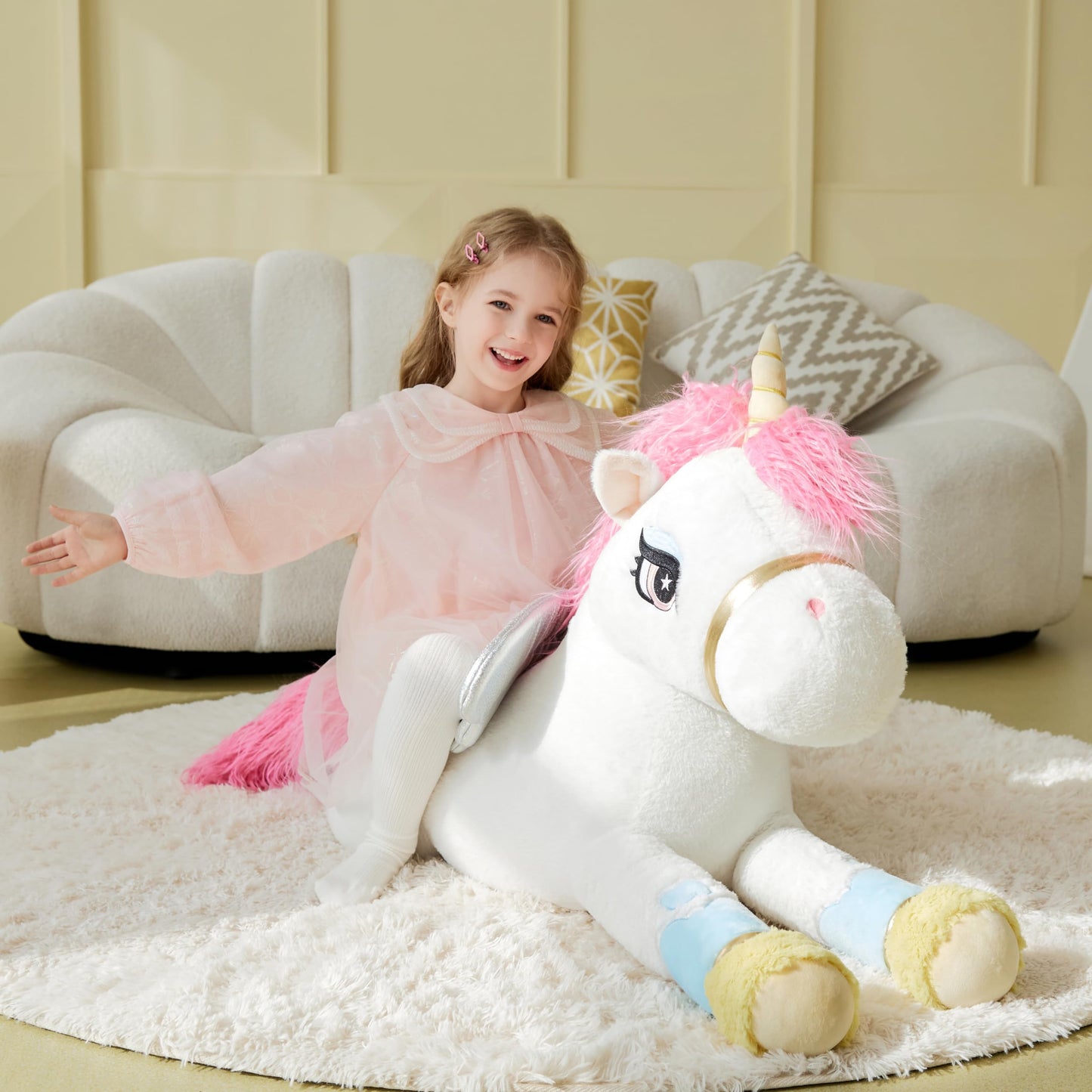 Ikasa Giant Unicorn Stuffed Animal Plush Toy,Large Big Jumbo Soft Toys,43' Huge Cute Plushy Fluffy Plushie,Gifts For Kids Girls Girlfriend Children