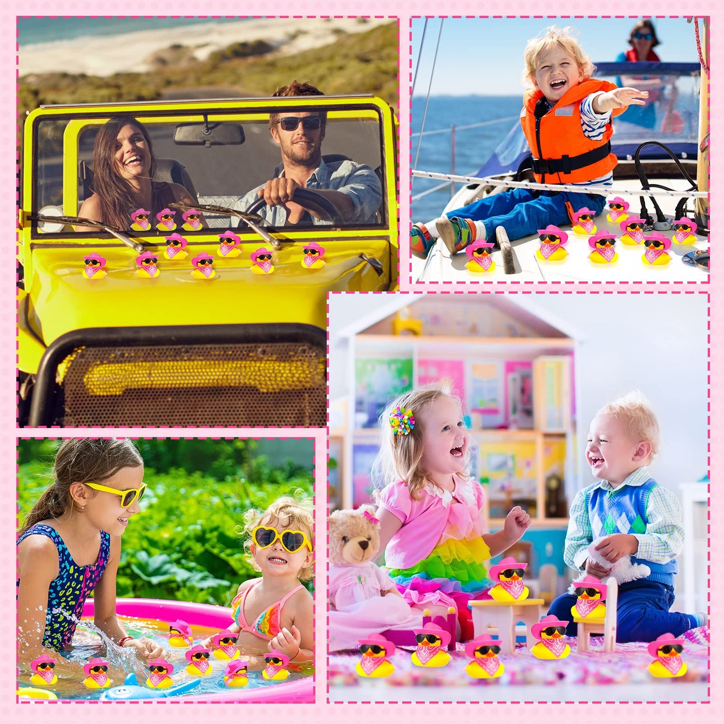 36 Set Cowboy Rubber Duck Mini Yellow Duckies Bath Party Toy Tiny Ducks Bathtub Toy With Cowboy Hat Paisley Bandanas Sunglasses For Summer Baby Shower Birthday Swimming Party (Bright Style)