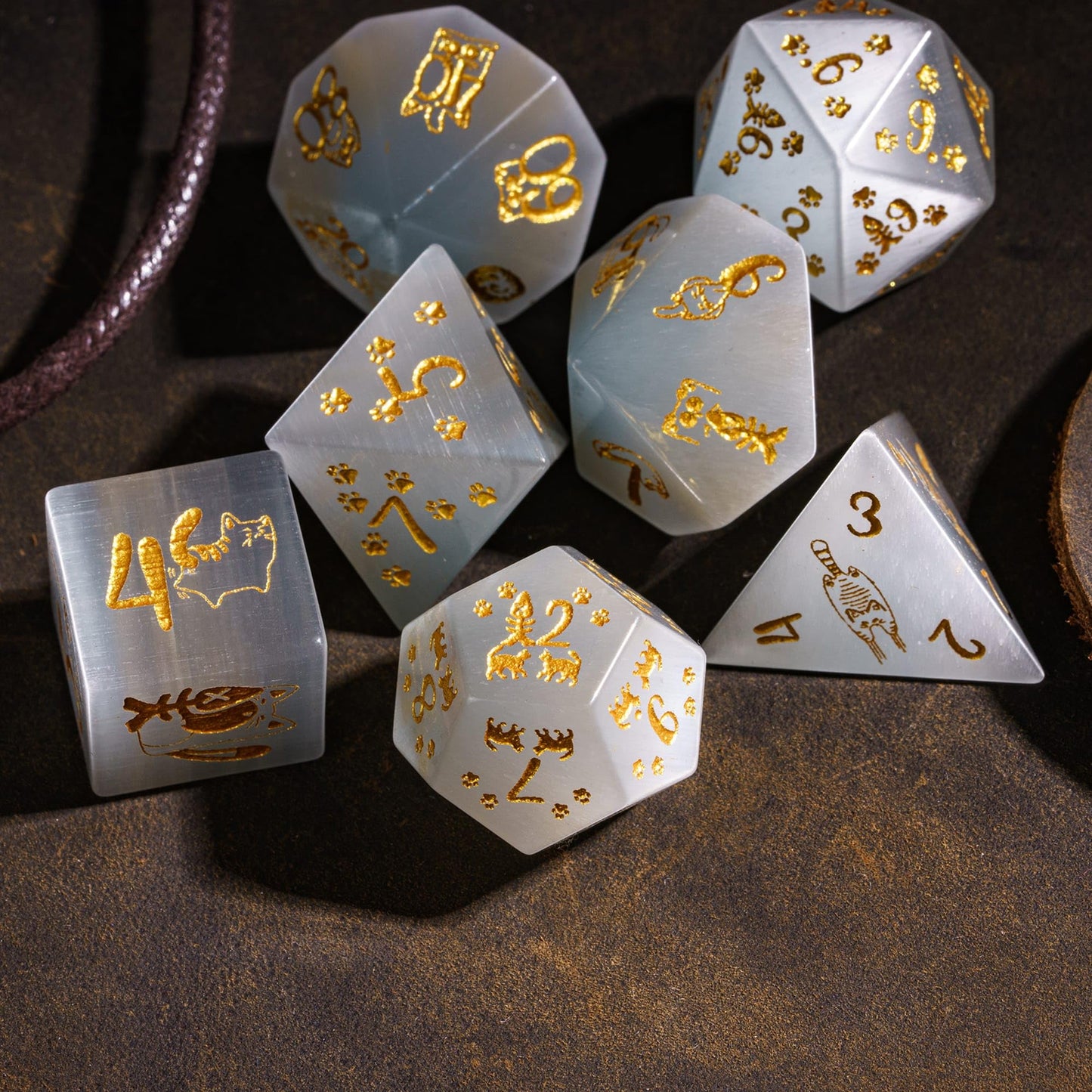UDIXI Gemstone Dice Set 7PCS Stone DND Dice with Gift Case for Dungeons and Dragons MTG Tabletop Game (Cat's Eye Stone)