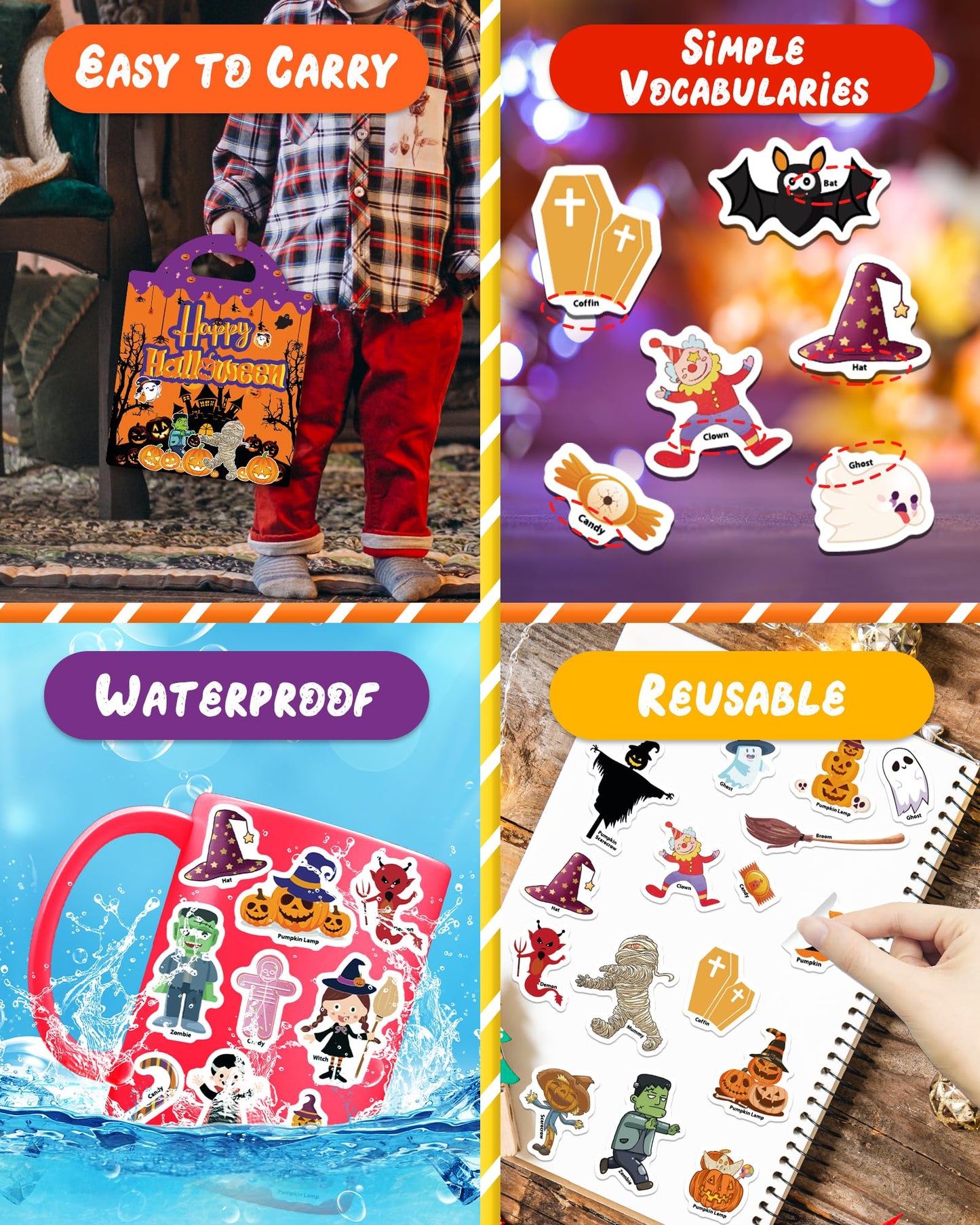 Benresive Reusable Sticker Book For Toddlers 2-4 Years, Fun Travel Stickers For Kids, Waterproof Sticker Books For Toddlers 1-3, Crafts Activities For Todddlers 1-3 2-4 3-5 - Halloween