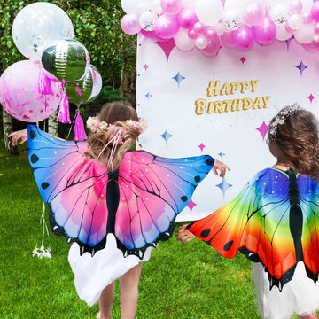 iROLEWIN Toddler Butterfly Costume Wings - Large, Polyester, Pink Rainbow Green Blue, 10 Pack Fairy Dress Up for Kids Party Favors