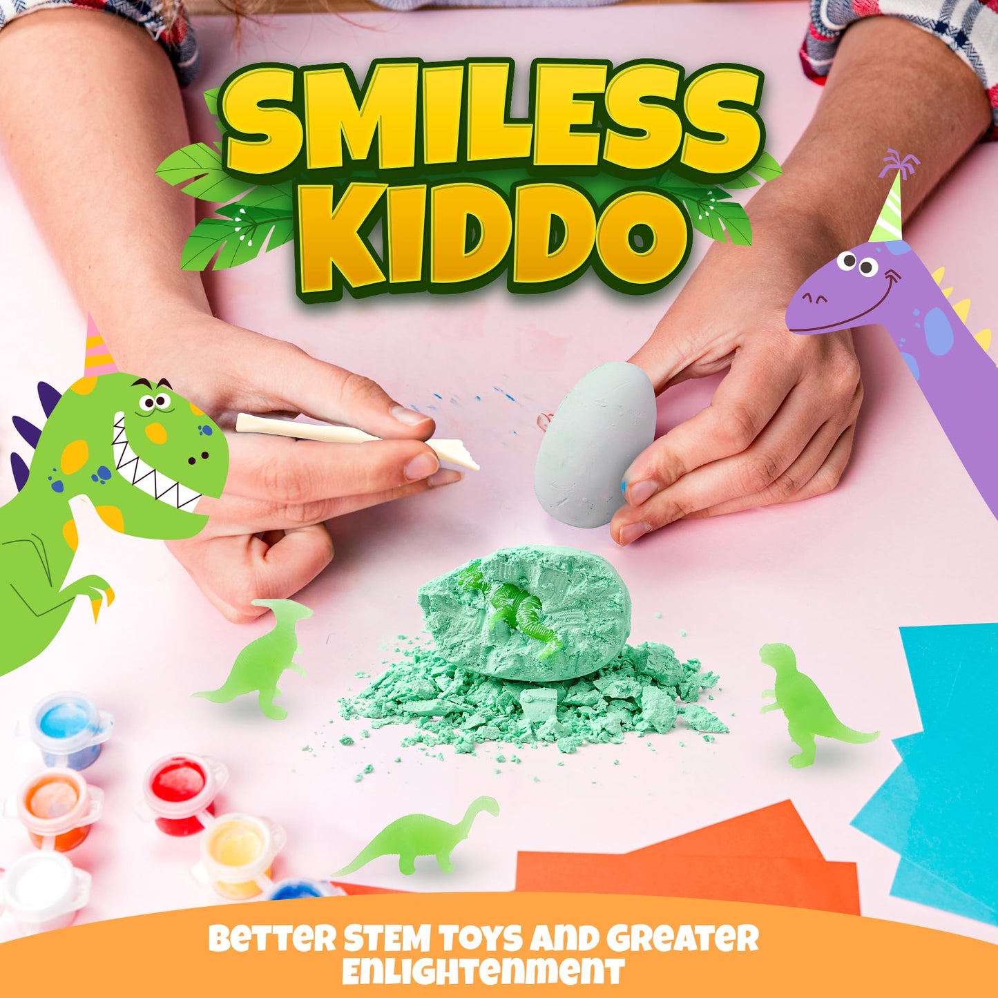 Smilesskiddo Dino Eggs Dig Kit - 12 Pack Glow In The Dark Dinosaur Eggs Excavation Kit, Stem Fossil Digging Activity, Dig It Up