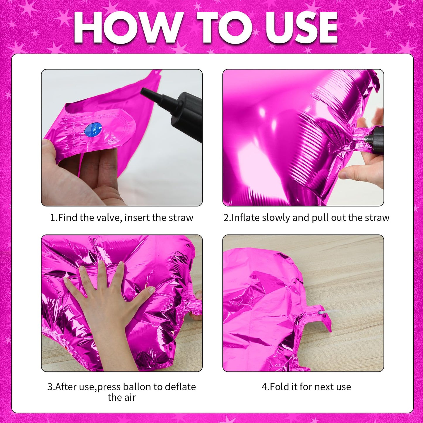18 Inch Hot Pink Star Balloons, 10 Pcs Hot Pink Star Shape Foil Balloon Helium Balloons, Big Mylar Star Balloons For Wedding, Ba