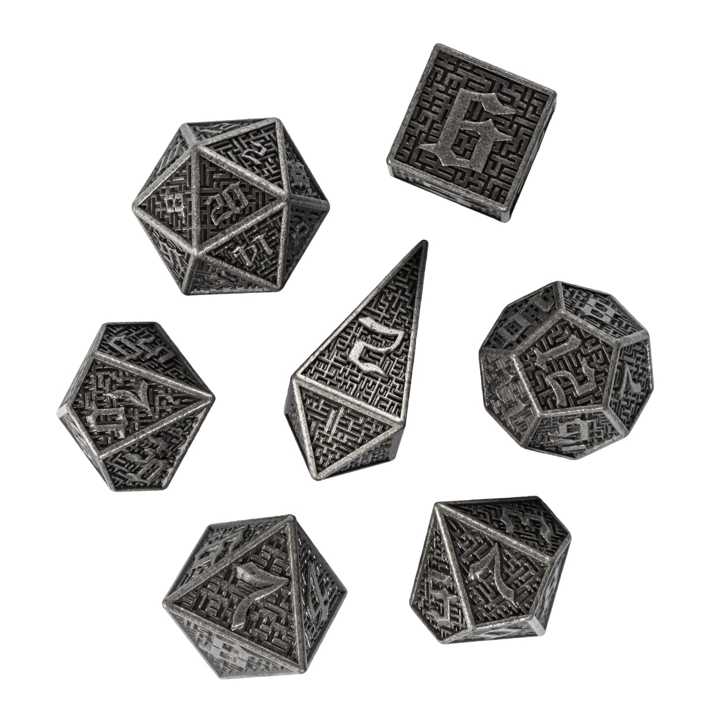 UDIXI Metal Dice DND Dice Set 7PCS Maze Carved D&D Polyhedral Dice for Dungeons and Dragons Role Playing Games and Other Tableto