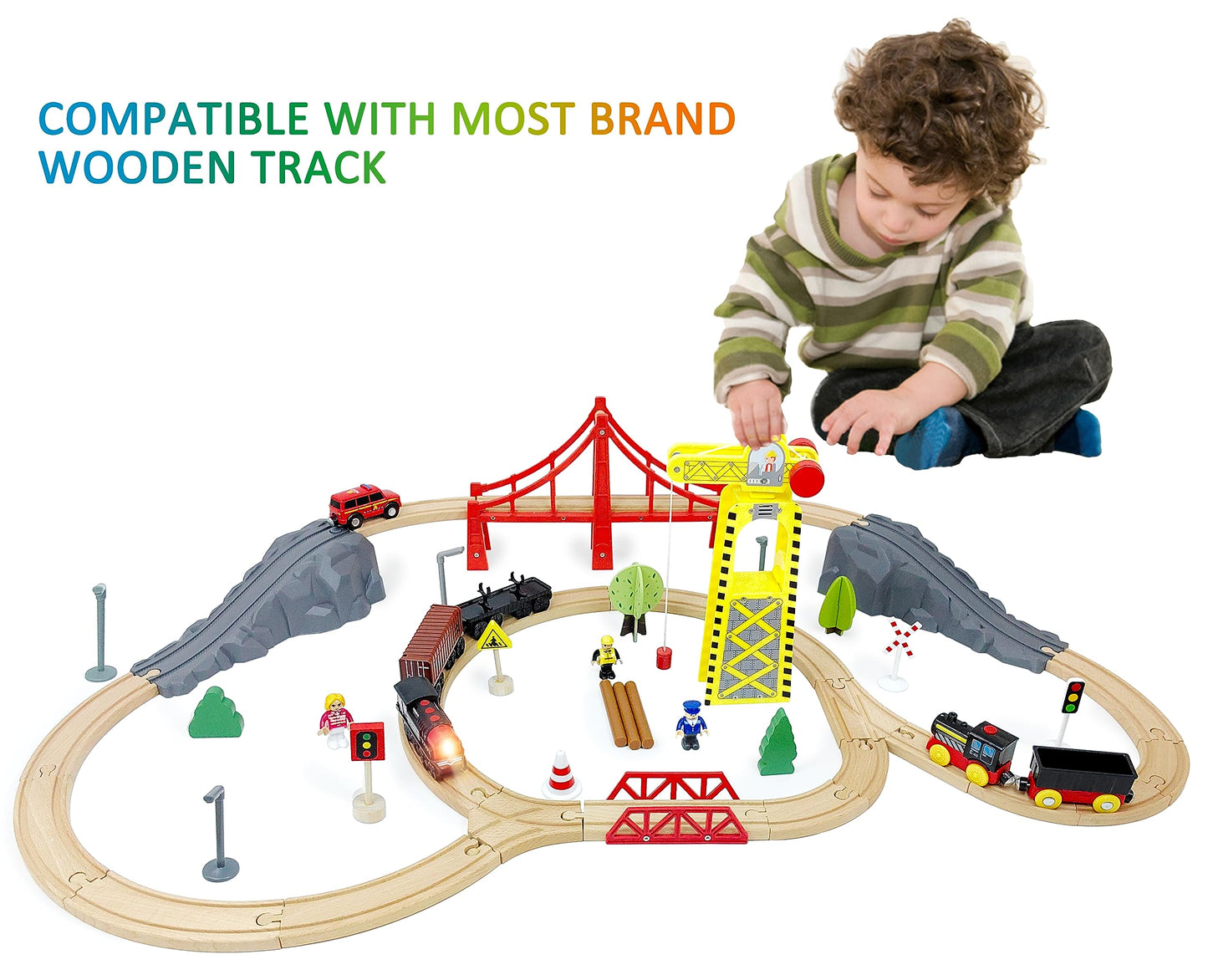 Motorized Train For Wooden Track, 3Pcs Train Toy Set For 3 4 5+Years Old Boy Girl Toddlers, Battery Powered Train Compatible With Thomas & Friends, Brio And Chuggington