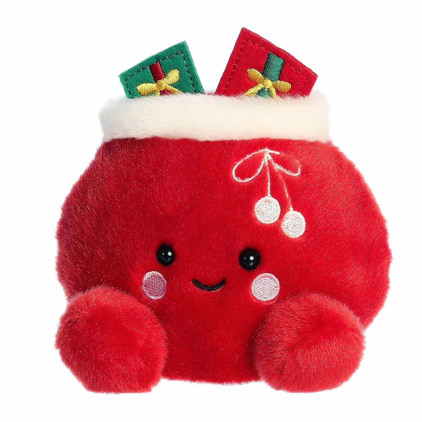 Aurora Festive Palm Pals Velvet Santa Bag Stuffed Animal - 5" Red Plush for Kids & Collectors - Holiday Decoration or Gift