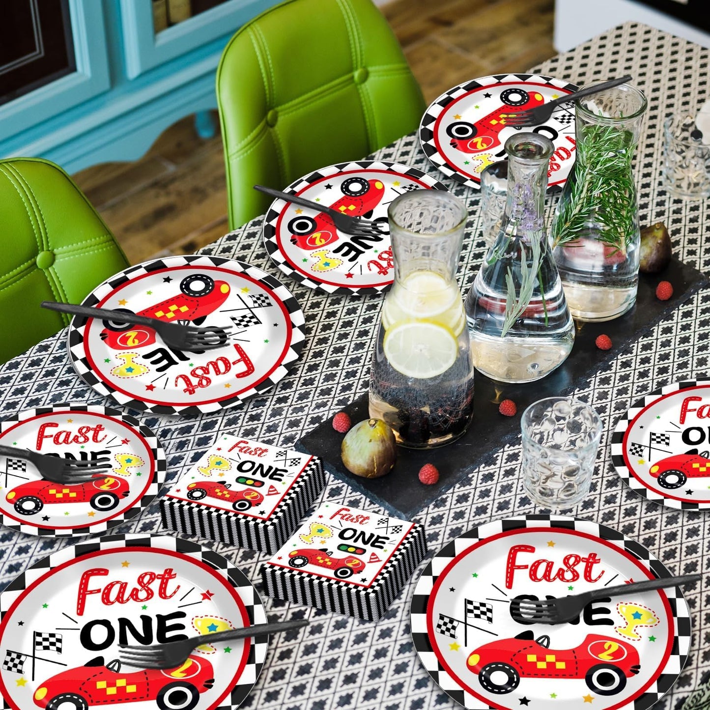 Fast One Birthday Decorations For Boys Racing Car 1St Birthday Party Supplies Fast One Plates Napkins Forks Checked Race Car Dis