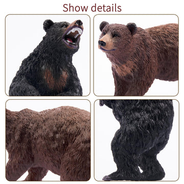 Toymany Bear Figurines Set - 6PCS Realistic Plastic Forest Animals - Brown & Black Bears, Educational Toy for Kids